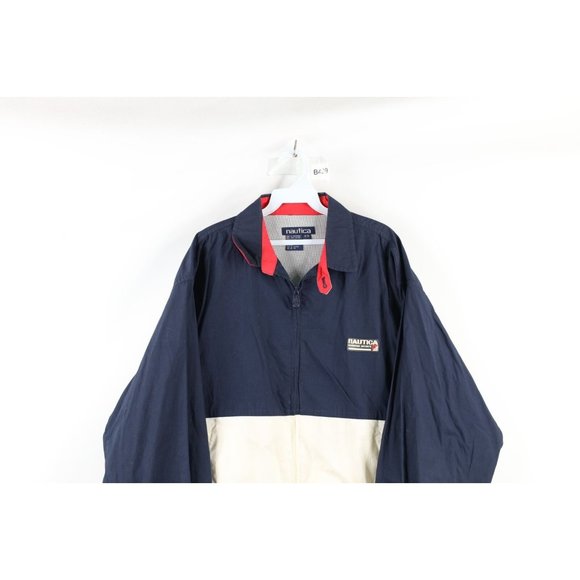 Vintage 90s Nautica Mens Medium Distressed Spell Out Sailing Windbreaker Jacket - Picture 2 of 14